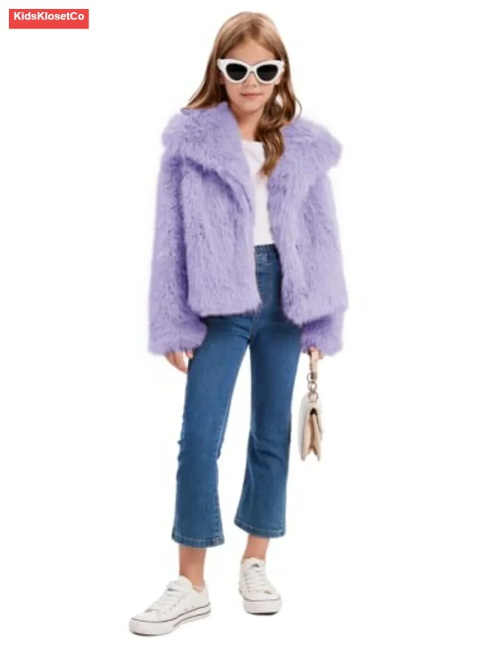 Faux Fur Coat Girls Fluffy Jacket Winter Snap Front Shawl Lapel